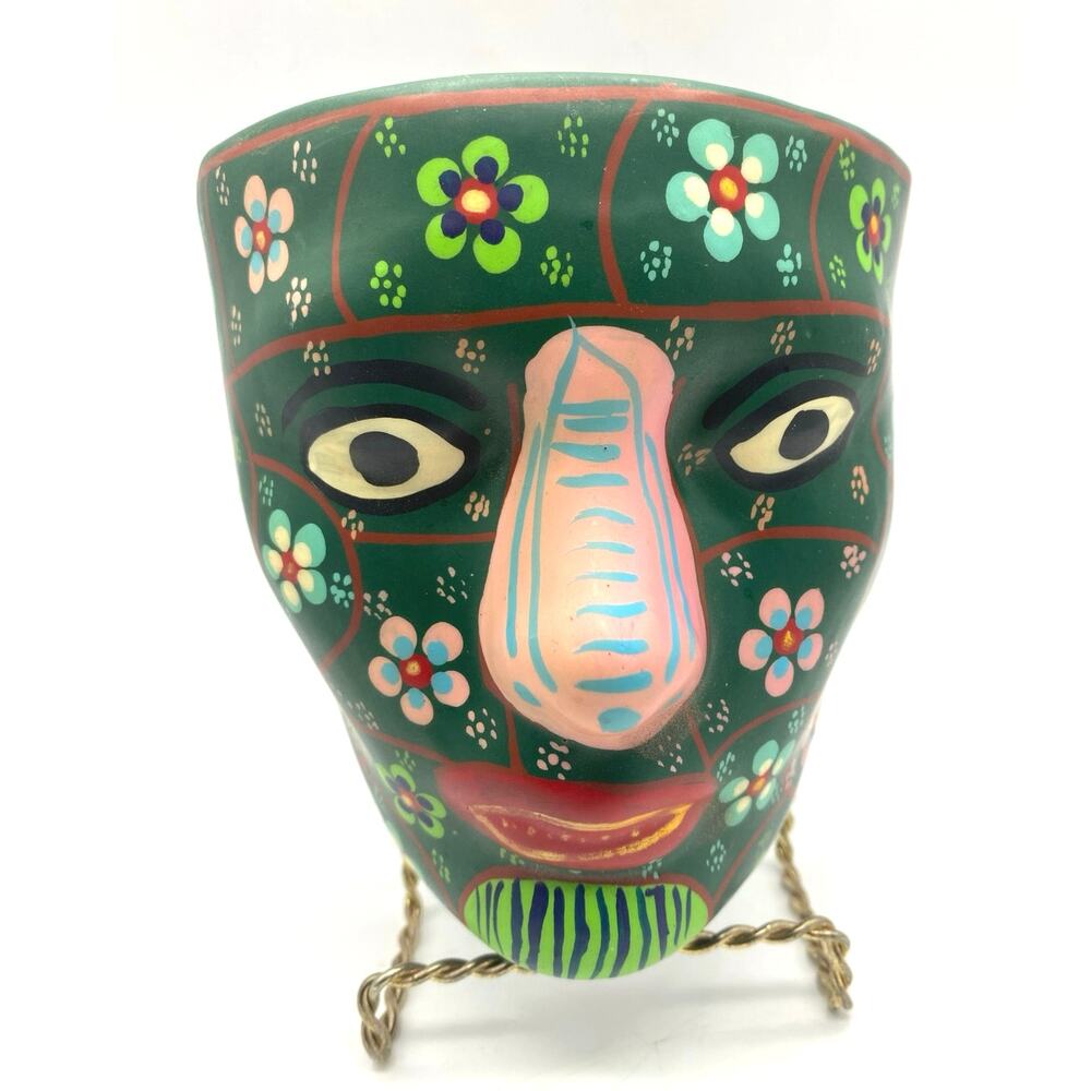 Terracotta Face Wallpocket Painted Terra Cotta Mask Shaped Wall‎ PocketMexico
